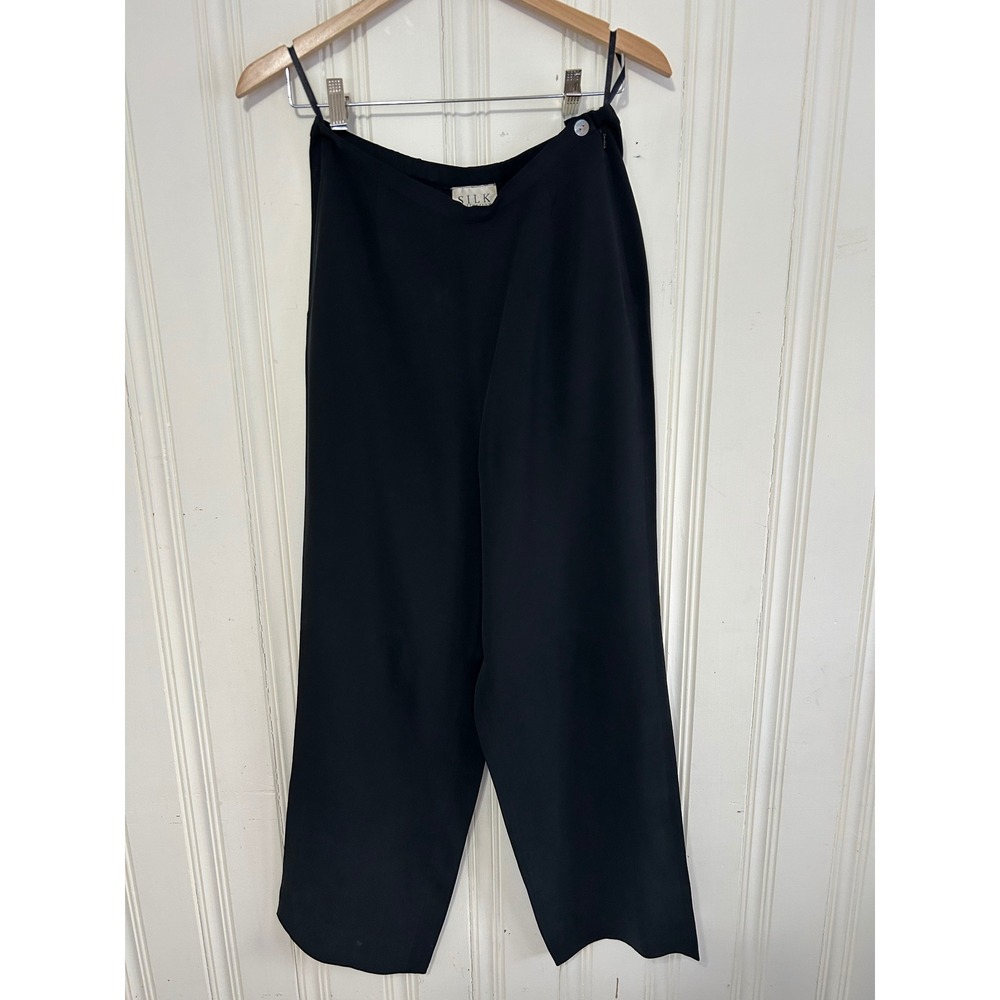 Vintage 90s Silk Collection Womens Black 100% Silk Wide Leg Pants Size 6 Luxury